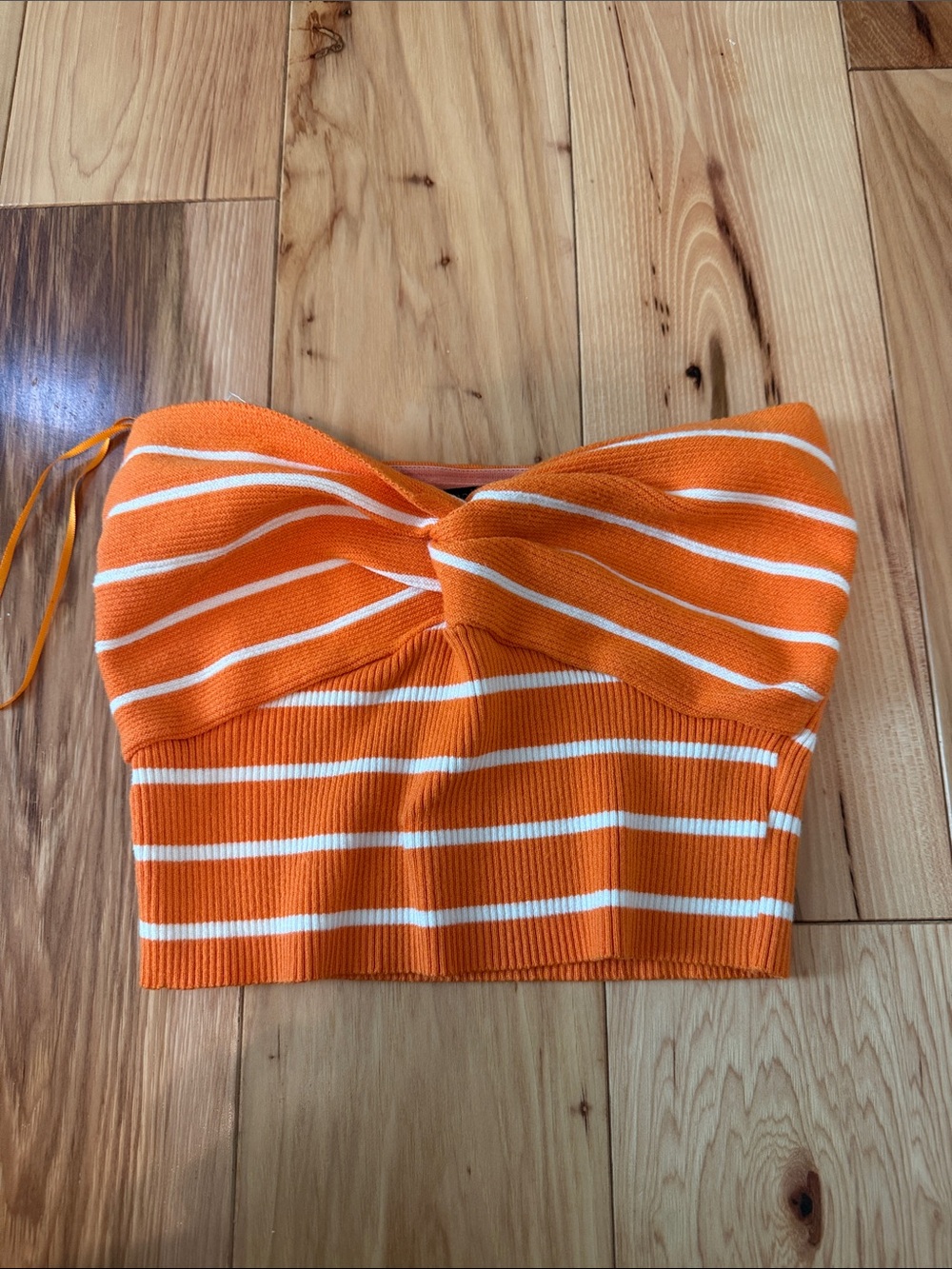 Papermoon Orange and White Striped Ribbed Strapless Top